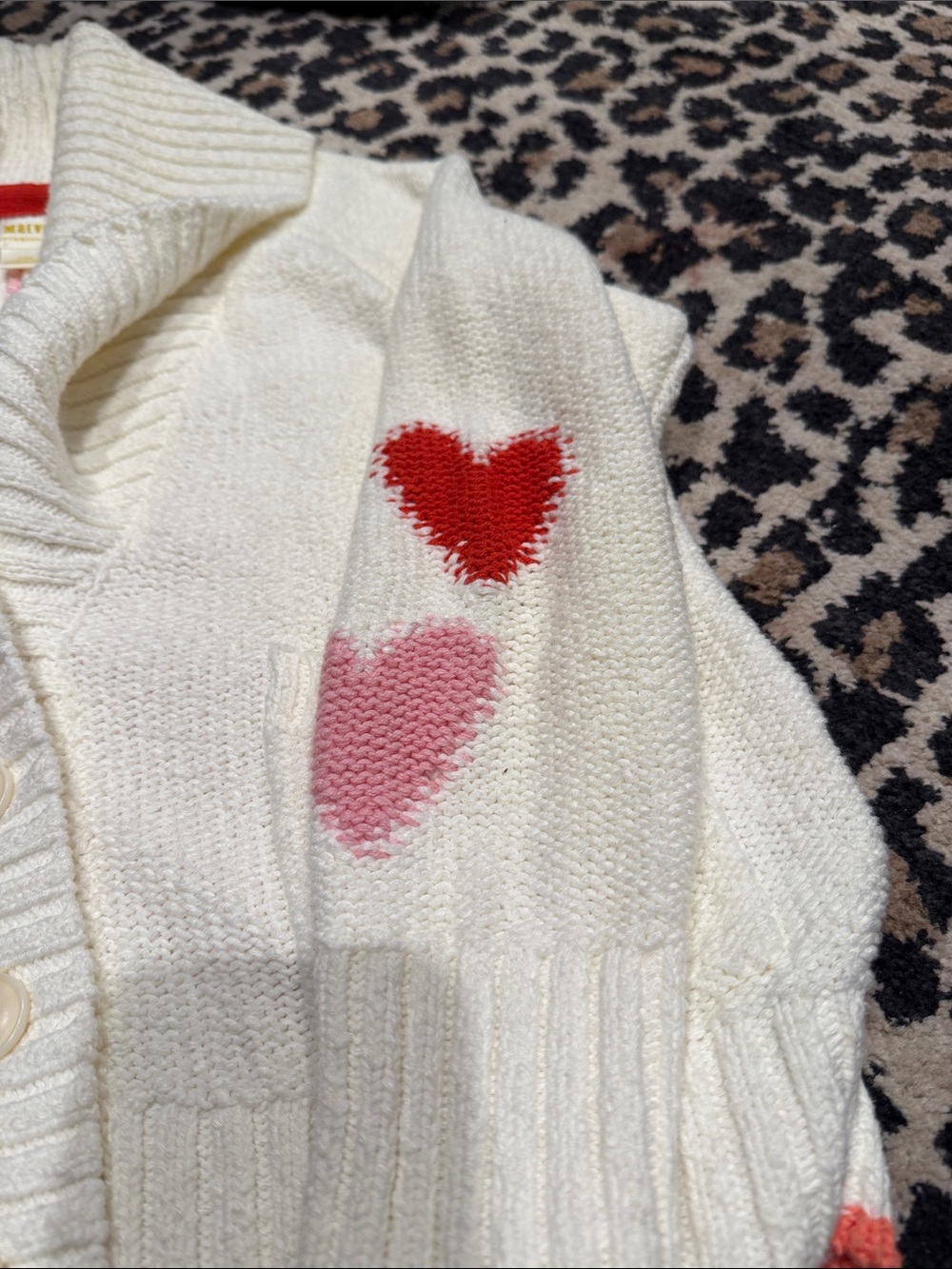 Anthropologie Maeve Heart Cardigan Sweater, Cream / Pink / Red, XSP - Picture 7 of 9